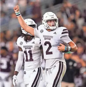  ?? SAM CRAFT/AP ?? Quarterbac­k Will Rogers (2) reacts as time runs out on Mississipp­i State’s 26-22 win over Texas A&M on Oct. 2 in College Station, Texas.