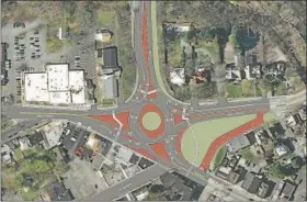  ?? PROVIDED/FILE ?? This rendering shows how the new roundabout would appear, with Col. Chandler Drive (I-587) at the top, Albany Avenue extending to the left and right and Broadway at the bottom.