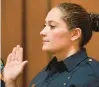  ?? APRIL GAMIZ/THE MORNING CALL ?? Emily Falko, shown at her swearingin ceremony in 2014, was one of four detectives recently honored.