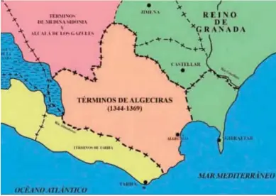  ??  ?? Los términos de Algeciras cristiana desde la conquista de la ciudad por Alfonso XI en 1344 hasta su pérdida en 1369.