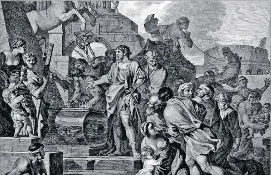  ?? ARCHIVO ?? Augusto visita la tumba de Alejandro, en un cuadro de 1643 de Sebastien Bourdon que está en el Museo del Louvre