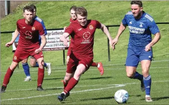  ?? ?? Preston Athletic (blue) lost out to Arniston Rangers for the fourth time this season in a high-scoring contest at the Pennypit