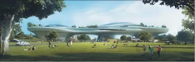  ?? PROVIDED BY ASSOCIATED PRESS ?? This concept design provided by the Lucas Museum of Narrative Art shows a rendering of their proposed attraction in Exposition Park in Los Angeles. In January, filmmaker George Lucas is expected to decide whether he will put a museum for his extensive...