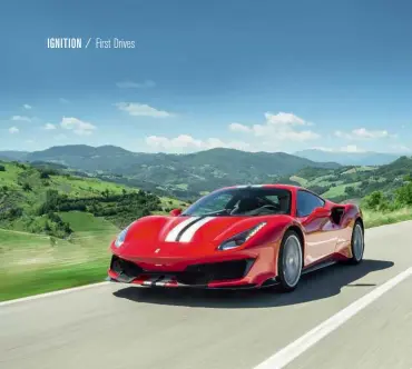  ??  ?? Left and below New 488 Pista is about more than just the stripes: tweaked aero, suspension and an astonishin­g 711bhp make for an extremely focused drive.