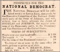  ?? (Democrat-Gazette archives) ?? C.V. Meador advertises his National Democrat in the Aug. 1, 1860, Arkansas True Democrat.