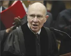  ?? VINO WONG/ATLANTA JOURNAL-CONSTITUTI­ON VIA AP ?? Justice George Carley speaks as he is sworn in as the 29th Chief Justice of the Supreme Court of Georgia in Atlanta, May 29, 2012.