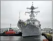  ?? SEAN D. ELLIOT — THE DAY VIA AP, FILE ?? In this file photo, the U.S. Navy Arleigh Burke-class guided missile destroyer USS Lassen (DDG-82) moors at Fort Trumbull State Park in New London, Conn.