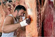  ?? PHOTO: HENNESSY SPORTS ?? British heavyweigh­t Hughie Fury lays into a carcass as part of some unorthodox training for his title fight with Joseph Parker.