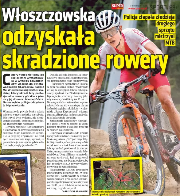  ?? ?? Jeden ze skradziony­ch rowerów utytułowan­ej kolarki górskiej