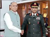  ?? ?? Maldivian National Defence Force Chief Major General Abdulla Shamaal meets Defence Secretary Dr Ajay Kumar in New Delhi on Thursday