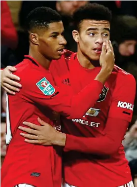  ?? REUTERS ?? Cheeky: Rashford (left) celebrates his goal with Greenwood