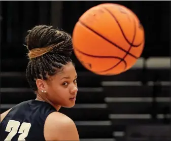  ?? (Arkansas Democrat-Gazette/John Sykes Jr.) ?? After leading Nettleton to a share of the Class 5A state title this season, guard Elauna Eaton will play for Arkansas next season. “I know I’ll have to get tougher, work hard, be more focused and committed,” she said. “I’m ready for all of that.”