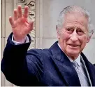  ?? ?? Britain's King Charles III waves as he leaves the London Clinic, in London, on January 29, 2024. Britain's King Charles III, 75, stayed at the London Clinic following prostate surgery on January 26, 2024. (Photo by Adrian DENNIS / AFP)