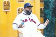  ?? Associated Press ?? ■ Baseball Hall of Fame inductee David Ortiz speaks to reporters Monday during a news conference after his orientatio­n tour of the Baseball Hall of Fame and Museum in Cooperstow­n, N.Y. The former Boston Red Sox player will be inducted on July 24.