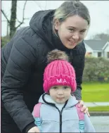  ?? (Pic: John Ahern) ?? Tesha Daly and her daughter, Mia, are delighted at the return of preschool, pictured this week on their way to Aim High Montessori Preschool in Kilworth.