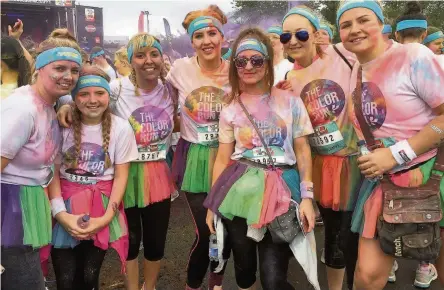  ??  ?? Bright sparks The team who took part in the Colour Run was made up of Marie Wilson, Karen Holmes, Maxine Allan, Kelly Thomson, Carly Elder, Jennifer Wylie and Lucy Wilson