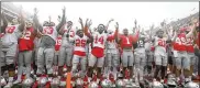  ?? DAVID JABLONSKI/STAFF ?? Ohio State sings “Carmen Ohio” after the 2018 spring game. This year’s spring game will be played on April 17.