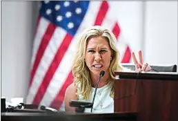  ?? JOHN BAZEMORE / AP ?? U.S. Rep. Marjorie Taylor Greene speaks during a hearing April 22 in Atlanta.