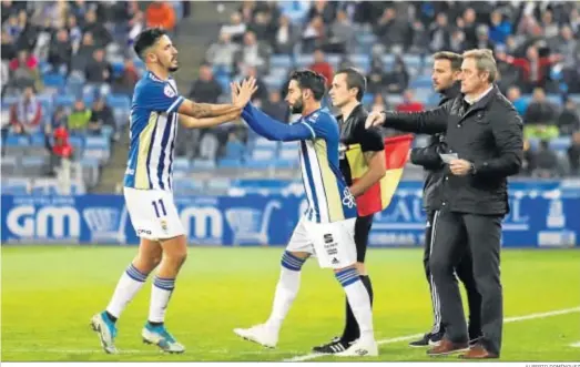  ?? ALBERTO DOMÍNGUEZ ?? Quiles y Chuli, dos de los jugadores del Recre con más valor de mercado y que gustan a varios clubes; ambos tienen contrato en vigor para la próxima campaña.