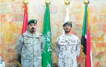  ??  ?? Mohammad Mattar Al Khaili, UAE military envoy (right) and Mohammad Saeed, Saudi Arabia’s military envoy, at a press conference in Aden.