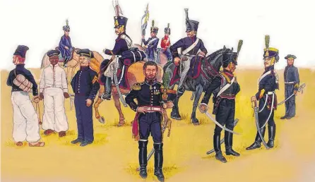  ?? ?? El Regimiento 7 de Caballería, con sus uniformes militares.