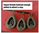  ??  ?? Impact Bombs hold just enough pellets to attract a carp.