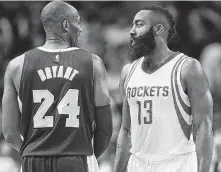  ?? Elizabeth Conley / Staff photograph­er ?? Kobe Bryant, left, criticized the Rockets’ James Harden-dependent style. Harden agreed and said it would soon change.