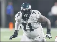  ?? MICHAEL ZARRILLI — AP FILE ?? Philadelph­ia Eagles offensive lineman Jason Peters (71), seen in a 2019 game against the Atlanta Falcons, will play left tackle for the team this season.
