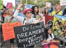  ?? EDUARDO MUNOZ ALVAREZ, GETTY IMAGES ?? Immigratio­n activists protest the Trump administra­tion's decision to end the Deferred Action for Childhood Arrivals (DACA) program on Wednesday in Newark.