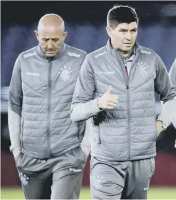  ??  ?? 2 Steven Gerrard and assistant manager Gary Mcallister at De Kuip ahead of Rangers’ Europa League tie against Feyenoord tonight.