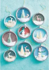  ?? ?? Diorama ornaments made out of upcycled Mason jar lids. CARSON DOWNING/BETTER HOMES & GARDENS