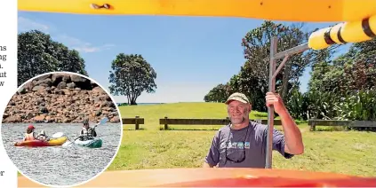  ?? PHOTOS: SIMON O’CONNOR/STUFF ?? Sea kayak fisherman Hans Konlechner said safety devices are essential as ‘‘you are always vulnerable’’ on the water. Inset: Kayaking is proving popular in New Plymouth during the warm weather.