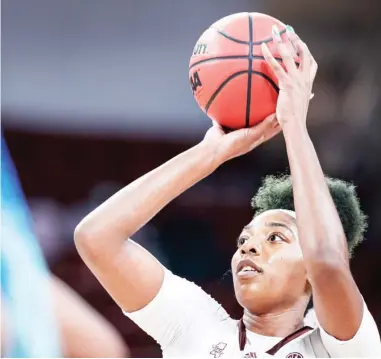  ??  ?? Mississipp­i State’s Jessika Carter shoots a free throw against Kentucky. (Photo by Austin Perryman, MSU Athletics, for Starkville Daily News)