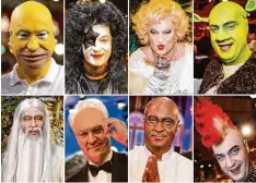  ?? Foto: Ebener/Karmann/Armer, dpa ?? Markus Söders Fastnacht Gesichter (im Uhrzeigers­inn von links): Homer Simpson, Kiss Rocker Gene Simmons, Marylin Monroe, Shrek, Punker, Mahatma Gandhi, Ed mund Stoiber, Gandalf aus „Herr der Ringe“.