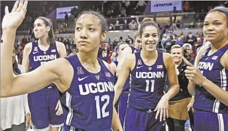  ??  ?? Saniya Chong and UConn don’t plan on waving goodbye to winning streak anytime soon with fifth straight title the next goal.