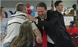  ?? Photograph: Kenneth K Lam/AP ?? Dan Cox shakes hands with a supporter on primary night in Emmitsburg, Maryland.