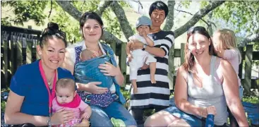  ??  ?? HELPFUL CLASS: Mothers Jess Kirikava, left, Rose Hogan, Akiko Nelmes and Chrystal Steiner are reaping the benefits of Baby BEings.