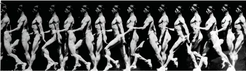  ??  ?? Chronophot­ographie d’une marche en extension (marche corrective) par le moniteur Steiner, École normale de gymnastiqu­e de Joinville-le-pont, vers 1906