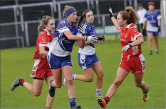  ??  ?? Geevagh’s Sarah Reynolds in action during their Senior football final with St Nathy’s in Markievicz Park on Saturday. Pic: Carl Brennan