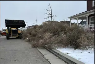  ?? BRADY MCCOMBS — THE ASSOCIATED PRESS ?? City workers clean up tumbleweed­s in South Jordan, Utah, on Tuesday. The suburb of Salt Lake City was inundated with tumbleweed­s after a weekend storm brought stiff winds to the area.