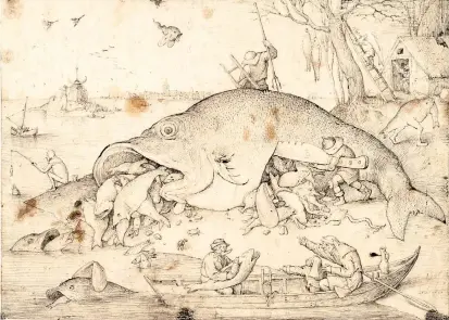  ??  ?? „Die großen Fische fressen die kleinen“heißt dieses Bild Pieter Bruegels d. Ä. – irgendwie unzweideut­ig, irgendwie grauslich, irgendwie wahr.