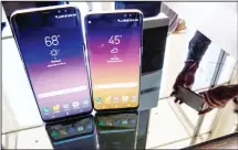  ?? (AP) ?? In this March 29, 2017 file photo, the Samsung Galaxy S8 (right), and S8Plus appear on display after a news conference in New York.