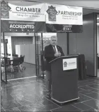  ?? Submitted photo ?? NEWS CONFERENCE: Jim Fram, president of The Greater Hot Springs Chamber of Commerce, announces the 2017 Benchmarki­ng Trip on Thursday at the chamber building.