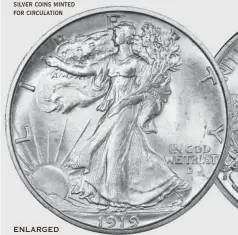  ??  ?? SILVER: one of the last silver coins minted for circulatio­n ENLARGED TO SHOW DETAIL: year varies 1916-1947