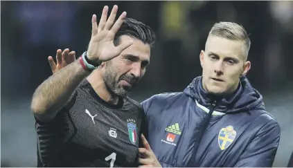  ?? Picture: Getty Images ?? CLOSING A CHAPTER. Italian goalkeeper Gianluigi Buffon is in tears as he bids farewell in his final internatio­nal match against Sweden in Milan on Monday.