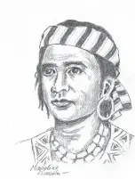  ??  ?? Retrato de Humabón (apunte a lápiz del autor a partir de un grabado de época).