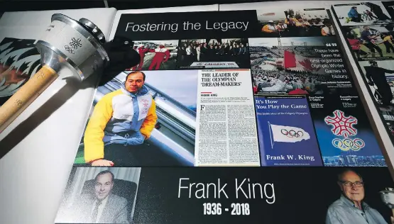  ?? GAVIN YOUNG ?? Olympic mementos and photograph­s are displayed at a celebratio­n of life for Frank King at the Red & White Club at McMahon Stadium on Thursday.
