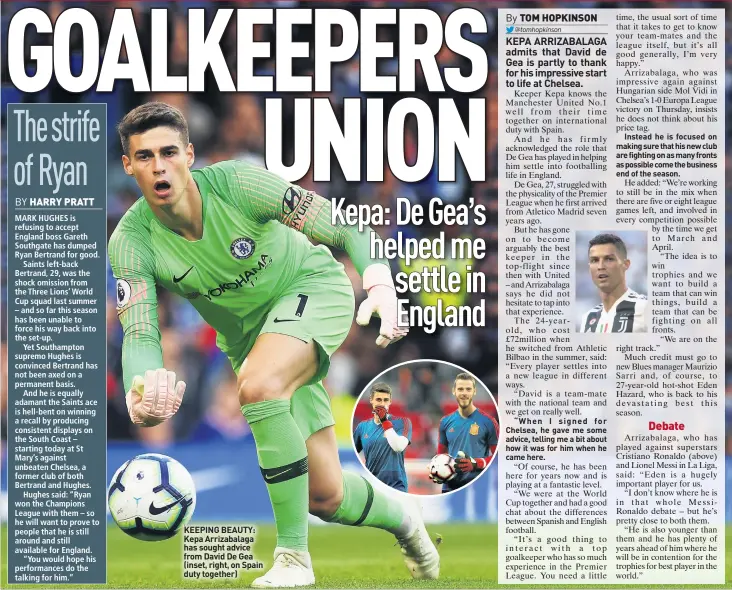  ??  ?? KEEPING BEAUTY: Kepa Arrizabala­ga has sought advice from David De Gea (inset, right, on Spain duty together)