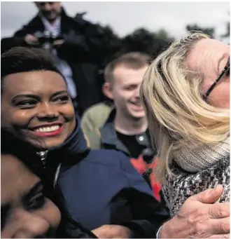  ??  ?? CAMPAIGN TRAIL KISSES: Under-fire Labour leader Jeremy Corbyn is embraced by a supporter as he holds a public rally at Harlow, Essex, yesterday