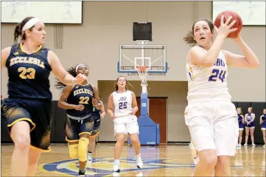  ?? Photo courtesy of JBU Sports Informatio­n ?? John Brown junior forward and Siloam Springs native Baily Cameron is coming off a strong sophomore season in which she led the Golden Eagles in scoring at 17.5 points and rebounding at 7.0 boards per game. She was named to the Sooner Athletic...